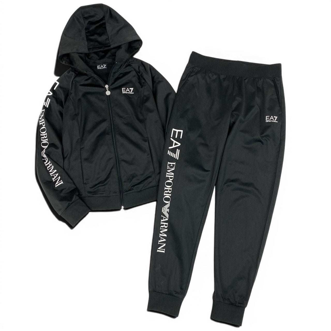 3d15 EMPORIO ARMANI  エンポリオアルマーニ EA7 セットアップ ジャージ ロゴパーカー ロングパンツ サイズS ブラック メンズ 紳士服o07t