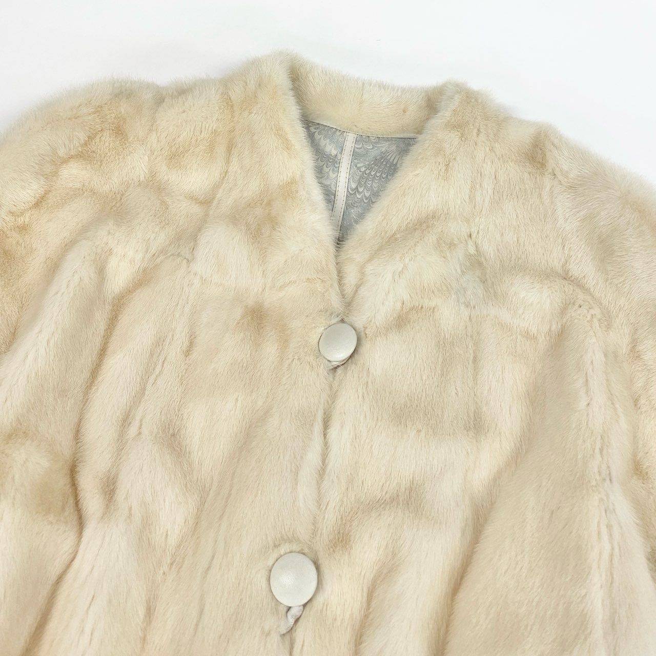 20k2《希少》 ショール付き パールミンク ロングコート 98cm ホワイト 最高級本毛皮 ノーカラー 裾広がり PEARL MINK FURt18r