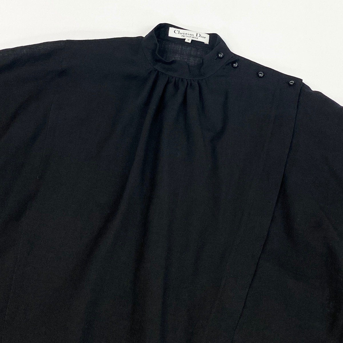 Eh6 Christian Dior クリスチャンディオール ボトルネックブラウス 長袖ブラウス 80～90’s Vintage シアートップス M ブラック レディース 女性用o07t