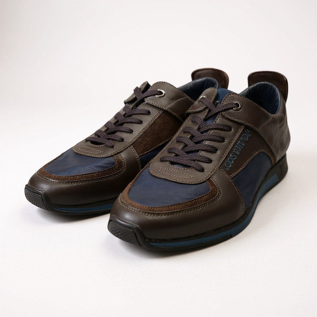 1L11 LOUIS VUITTON ルイヴィトン ダミエアンフィニ レザースニーカー ローカットスニーカー サイズ8 ブラウン/ネイビー メンズ 男性用 靴 シューズk02i