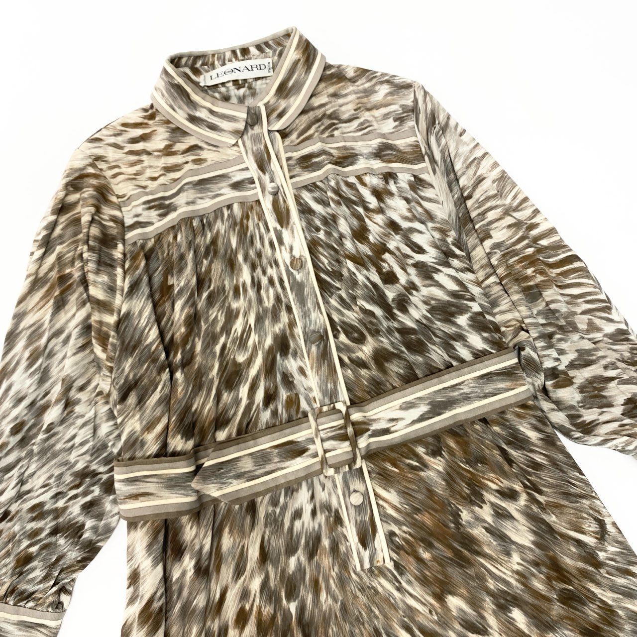 31b6 LEONARD レオナール チュニック ワンピース ウエストマーク レオパード  3 ベージュ シルク100％ レディース 女性用u02t