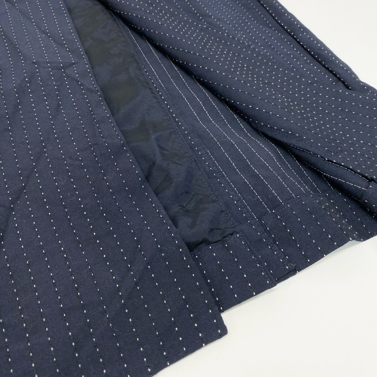 20L2【美品】COMME des GARCONS HOME PLUS コムデギャルソンオムプリュス ピンストライプ ロングジャケット 13SS ジャケットコート アウター PK-J026-051-2-1 XSサイズ ネイビー メンズo07t