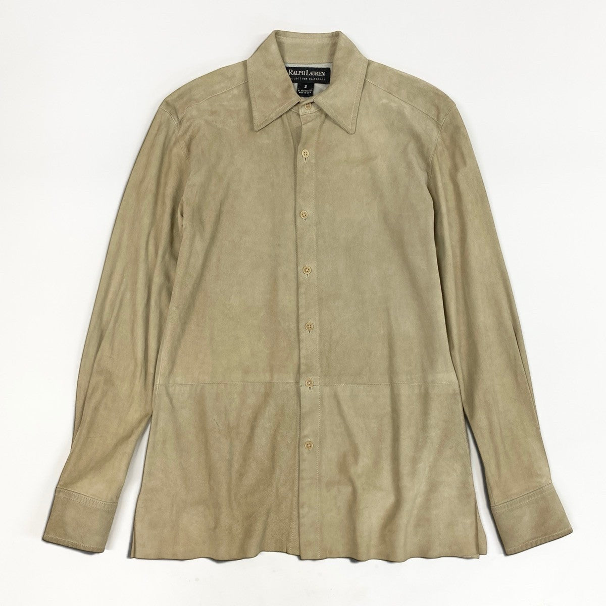 6i14 RALPH LAUREN ラルフローレン USA製 ブラックレーベル スエードレザー ロングスリーブシャツ サイズ2 ベージュ メンズk02i