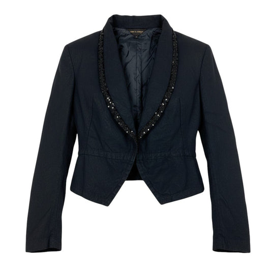 Ag23 COMME des GARCONS AD2005 クロップドジャケット スパンコール メッシュ Sサイズ ブラック ポリエステル100％ レディース 女性用ta2