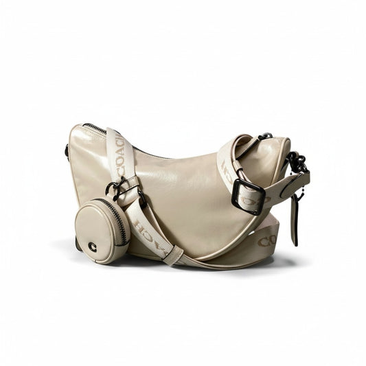 d13 《美品》 COACH コーチ ポーチ付 ホール ソフト スリングバッグ CY754 ベージュ レザー カバン Hole Sling Bagt18r