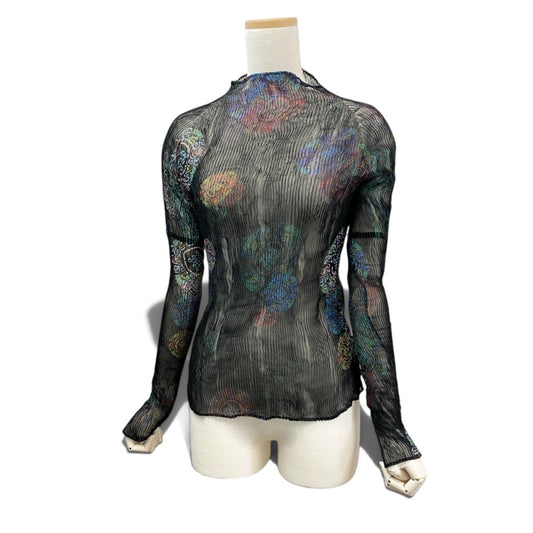 93j21 ISSEY MIYAKE FETE イッセイミヤケ フェット プリーツカットソー  スタンドカラー チャイナ柄 日本製 IF54FJ739 02サイズ ブラック系 ポリエステル100％ レディース 女性用u02t
