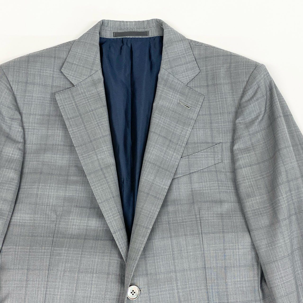 36L10《美品》 Ermenegildo Zegna エルメネジルドゼニア シングルスーツ セットアップ オーダー品 SU MISURA TROFFEO600 46 グレー チェック柄 ウールシルク メンズ 男性用u02t