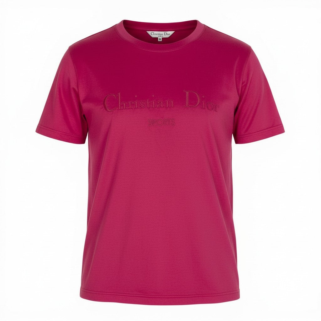 Ic27 Christian Dior クリスチャンディオール 半袖Tシャツ ブランドロゴ刺繍Tシャツ トップスカットソー Mサイズ ピンク コットン100％ レディース 女性用u02t
