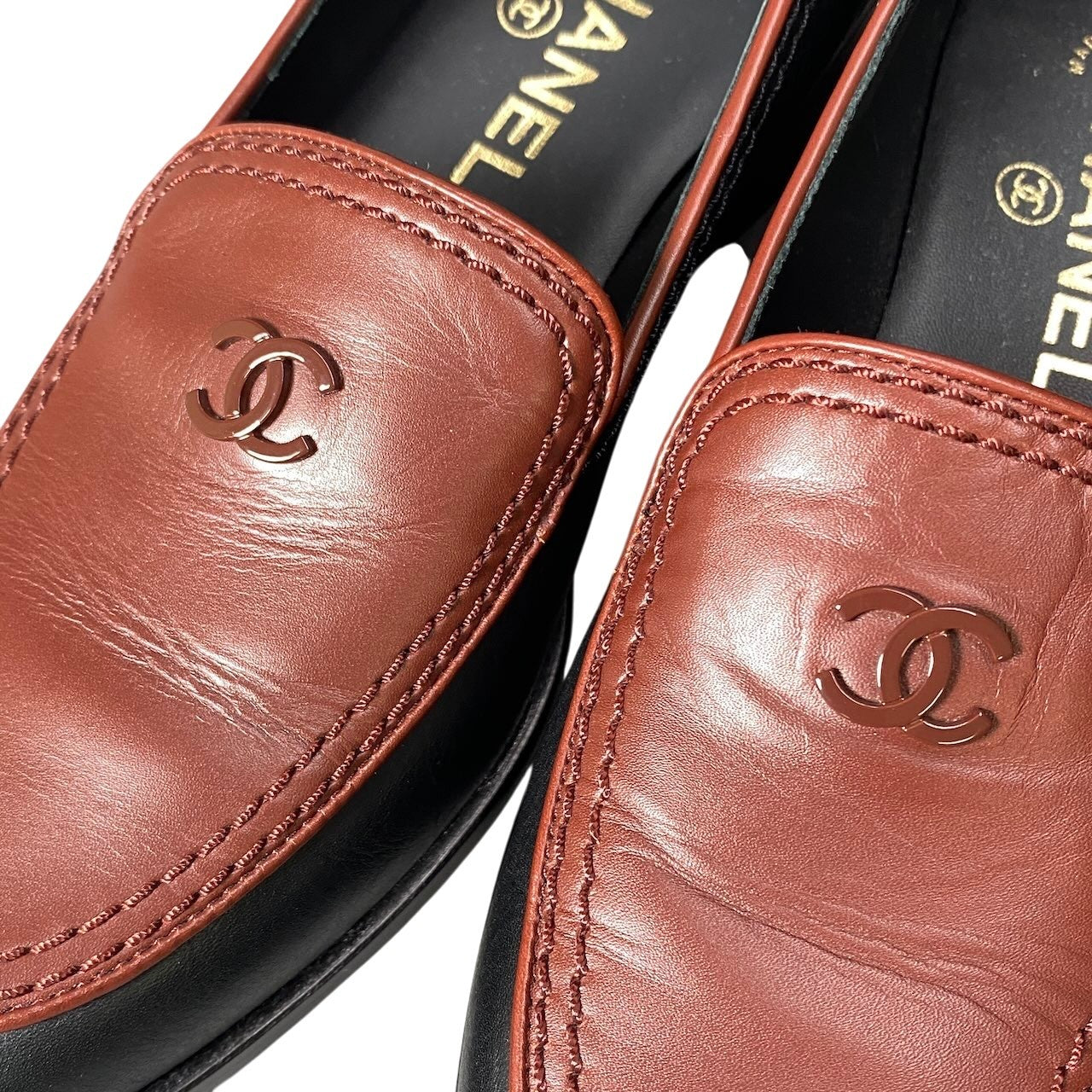 g14【極美品】CHANEL ココマーク ローファー イタリア製 G36717 36C ブラウン ブラック レザー レディース 女性用k02i