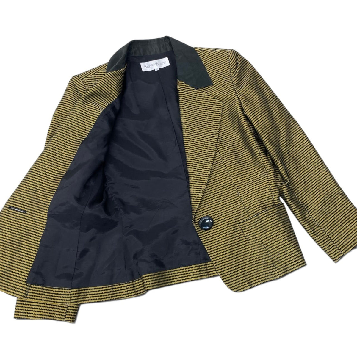 86i15 YVES SAINT LAURENT イヴサンローラン テーラードジャケット ストライプ柄 異素材切替 サイズ36 ブラック イエロー レディースo07t