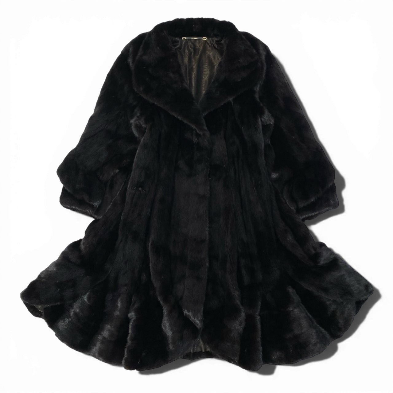 82a14 《希少》 NICO MODELL SAGA MINK サガミンク 金サガ マホガニーミンク ミンクコート デザインスリーブ 裾広がり フリル ダークブラウン ミンクファー 毛皮コートt18r