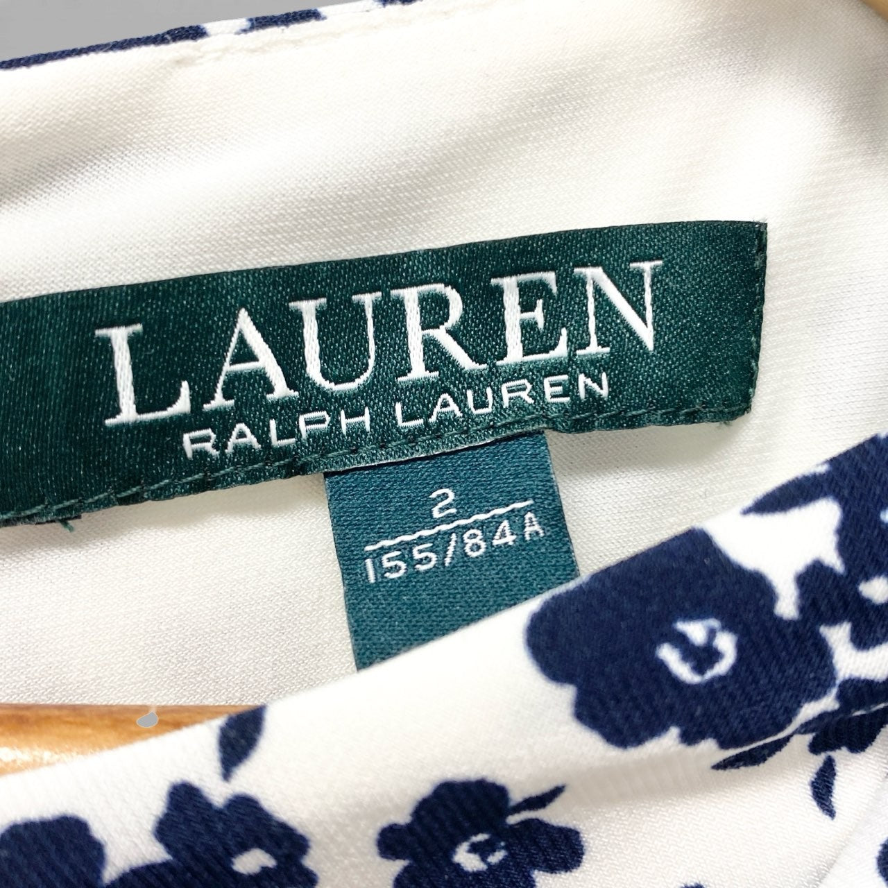 23b13 LAUREN RALPH LAUREN ローレンラルフローレン ノースリーブギャザードレスワンピース 花柄ロングワンピース 2サイズ ホワイト ネイビー レディース 女性用u02t