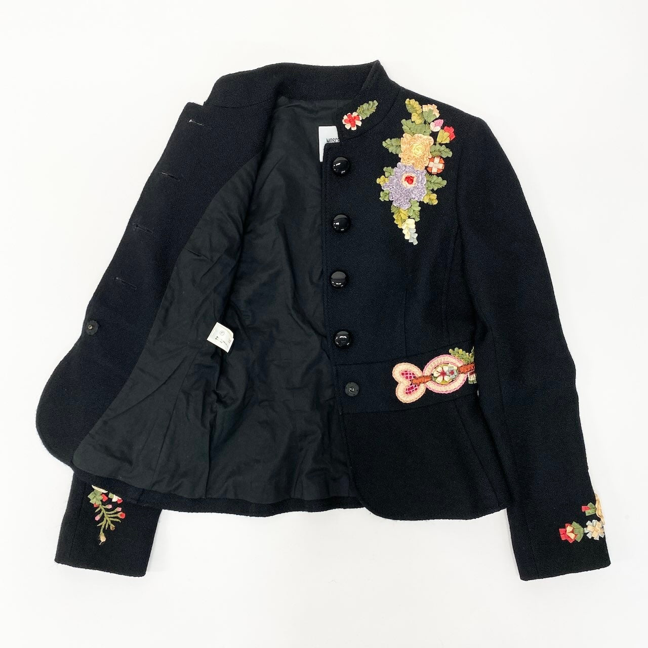 76c26 MOSCHINO モスキーノ フラワーデザイン スカートセットアップ サイズ38 ブラック レディース 女性用t18r