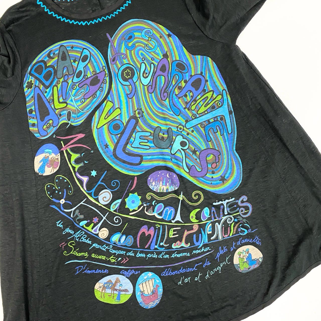 71a23 TOKUKO 1er VOL トクコプルミエヴォル リネン100 長袖ワンピース カットソーワンピース 総柄プリント 9 ブラック リネン レディース 女性用u02t