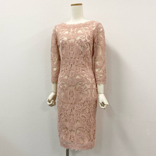 12i26 《美品》 TADASHI SHOJI タダシショージ 定番 コードレース 七分袖ワンピース ドレスワンピース ひざ丈 ALX1812MXJ サイズ2 ピンク レディース 定価118,000円u02t