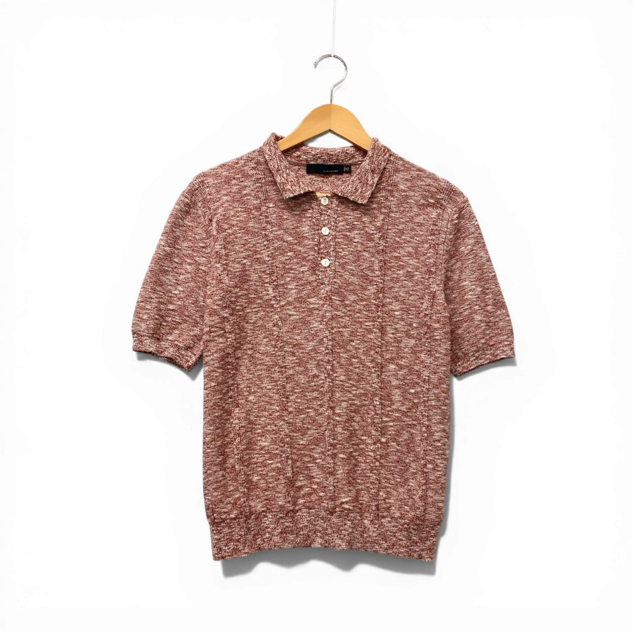 6c20 《美品》 LARDINI ラルディーニ サマーニット ニットポロシャツ トップス S レッド系 コットン メンズ イタリア製u02t