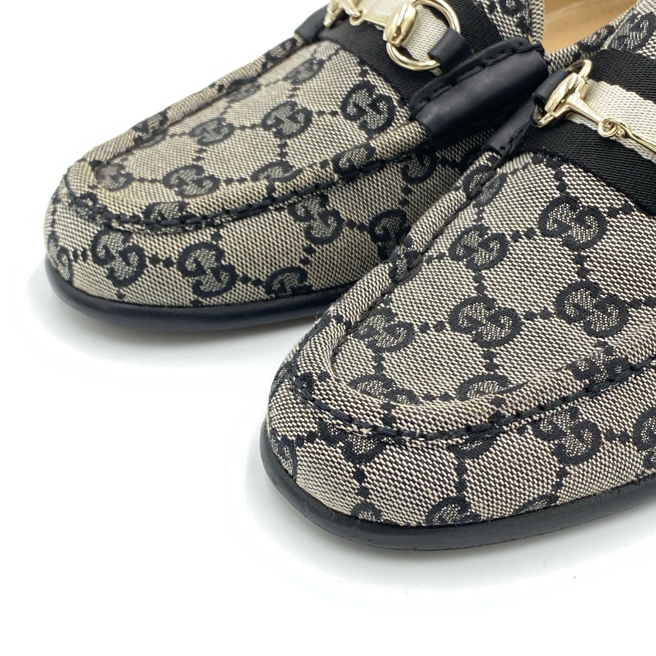 5h29 《美品》 GUCCI グッチ ホースビット GGシグネチャー ローファー 35 1/2 ブラック グレー シューズ 箱 保存袋付属t18r