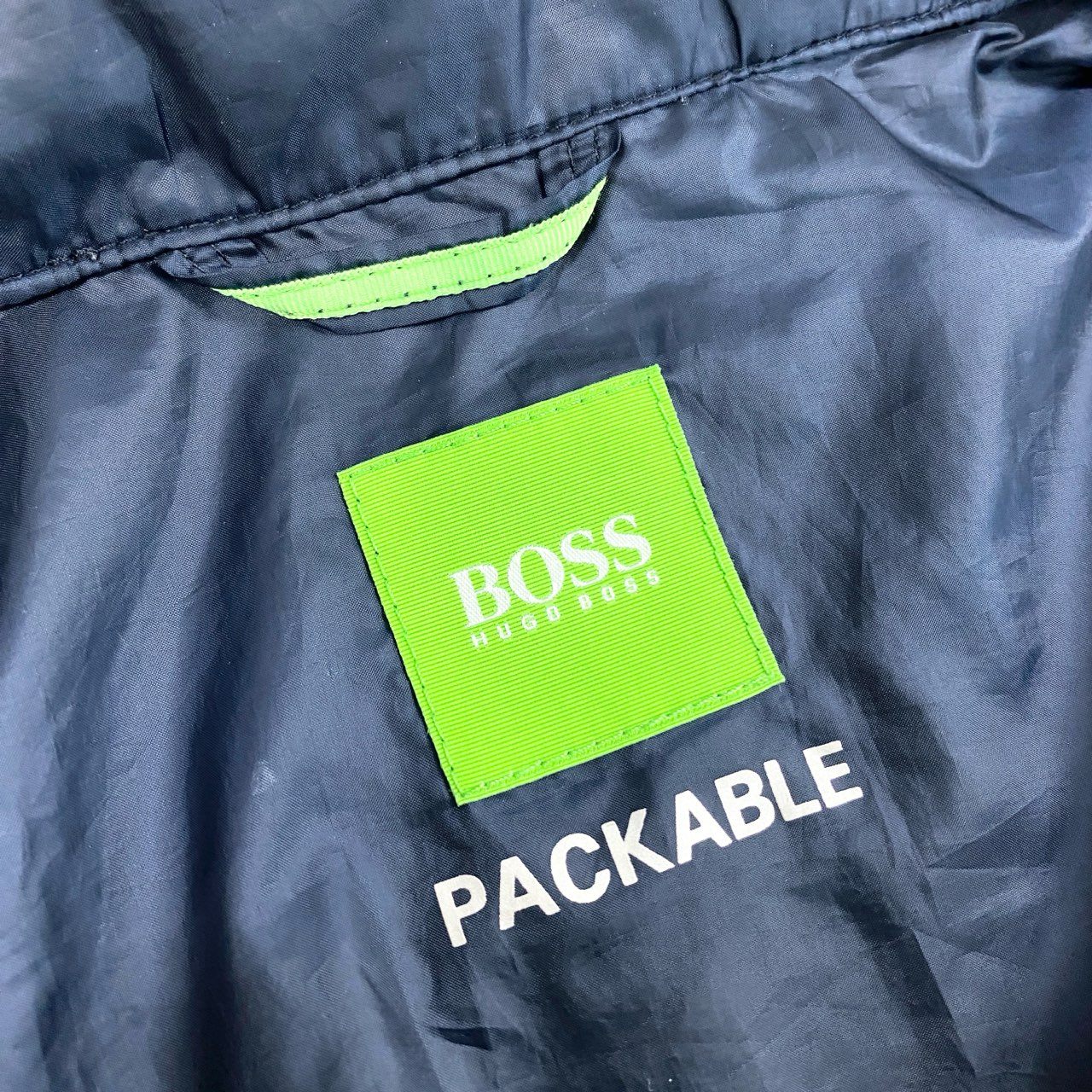 45j10 HUGO BOSS ヒューゴボス パッカブルジャケット ウィンドブレーカー ジャケット トップス 波模様 XLサイズ ブルー系 メンズu02t