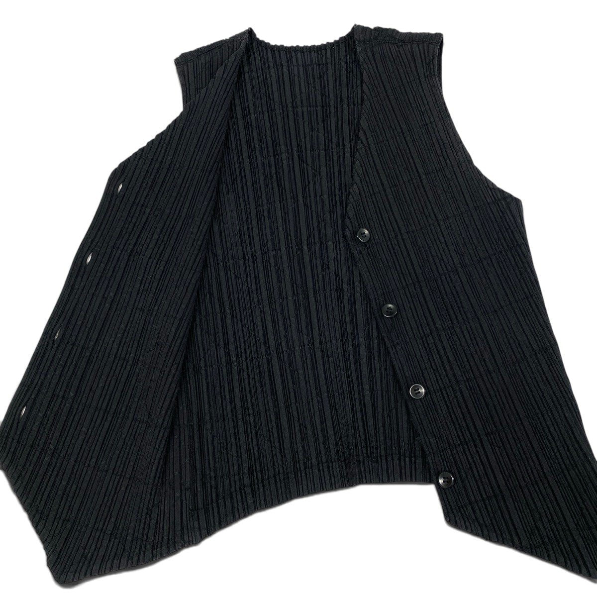 Ai3 PLEATS PLEASE プリーツプリーズ ノースリーブカーディガン プリーツベスト サイズ3 ブラック レディースo07t