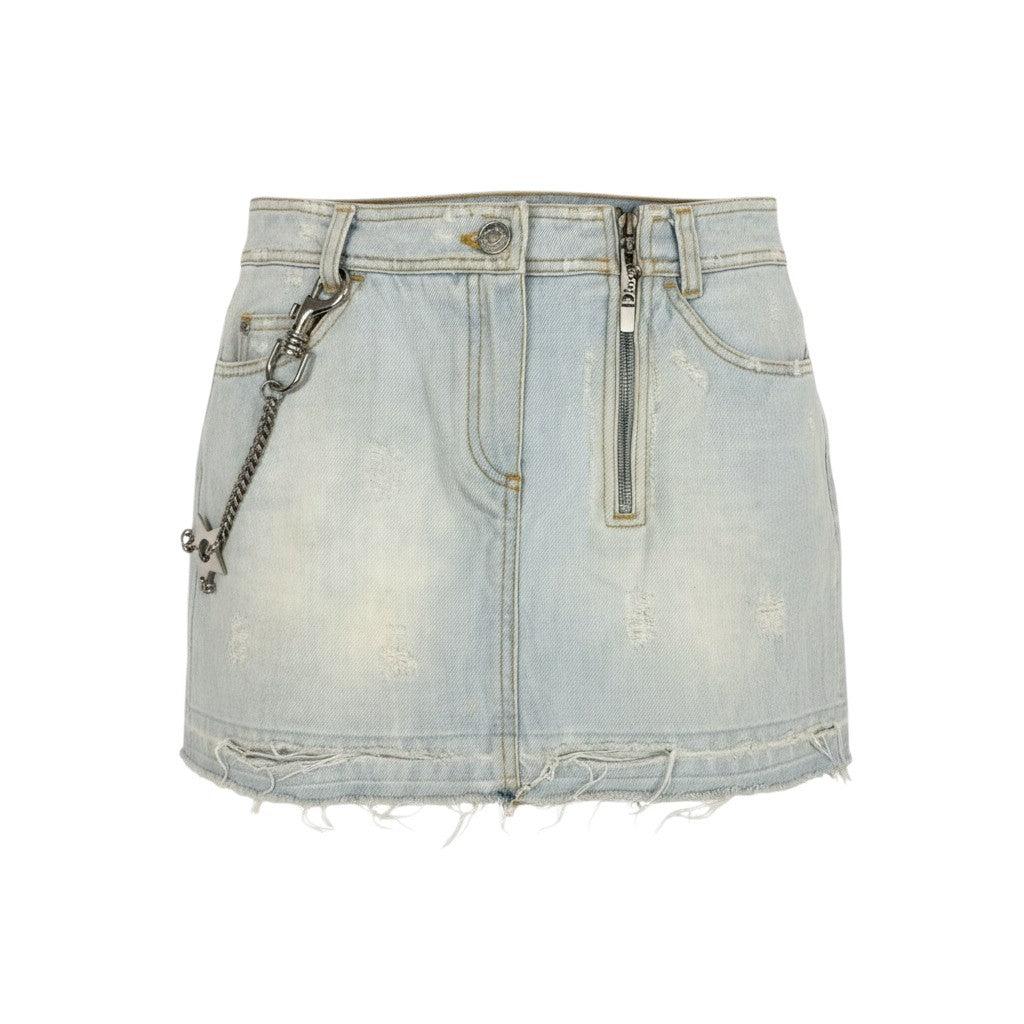 Ic6 Christian Dior クリスチャンディオール Hardcore ハードコア デニムスカート スタープレートチェーン 4E12033930 36サイズ ライトブルー コットン100％ レディース 女性用o07t