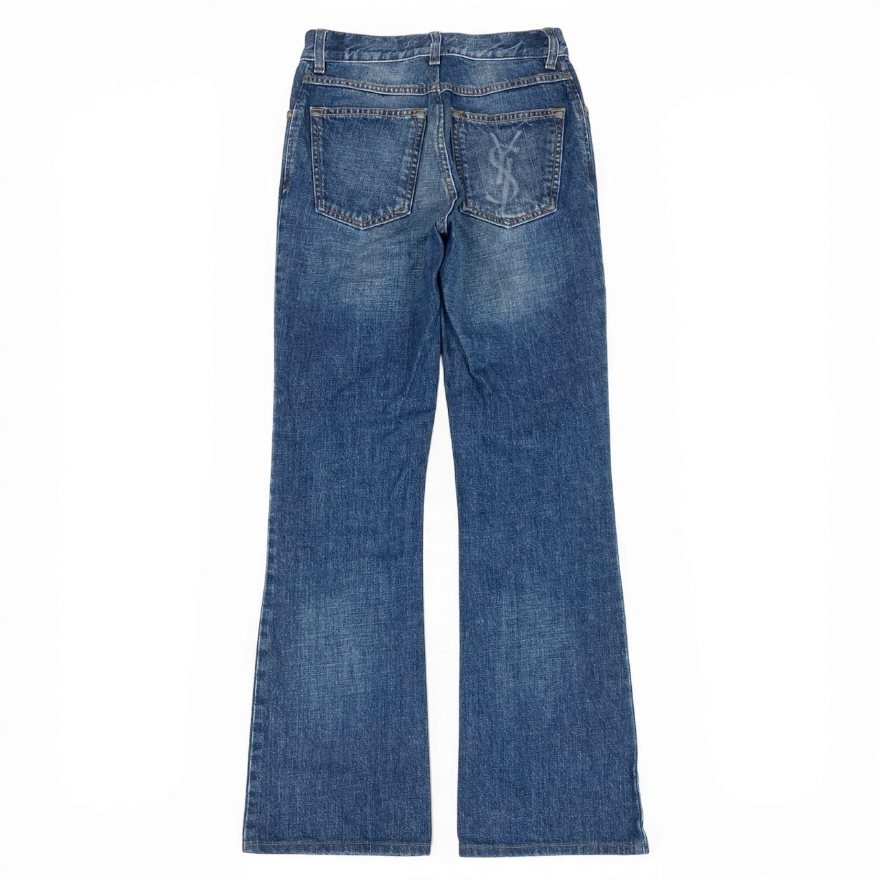56a14 Yves Saint Laurent ヴィンテージ イヴサンローラン YSLロゴ バックポケット フレアデニム デニムパンツ サイズ44 インディゴ コットン100 レディース 女性用 ボトムk02i