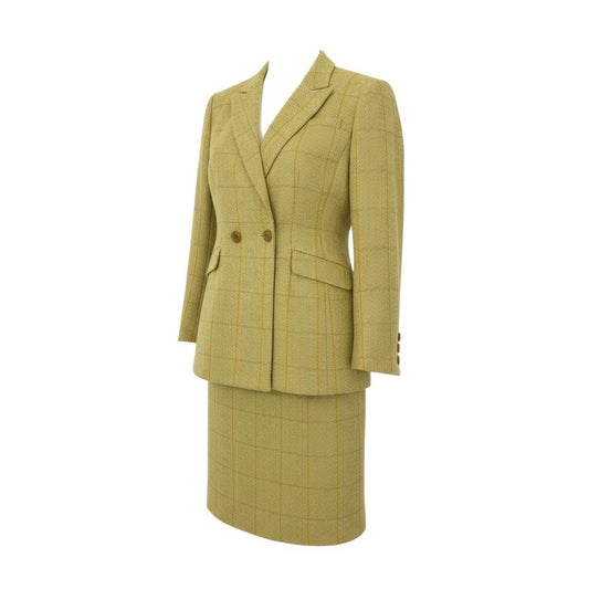 30K18《美品》 NINA RICCI BOUTIQUE ニナリッチ セットアップスカート フォーマル イギリス製生地○ ダブルブレストジャケット 膝丈スカート チェック柄  11 グリーン ラムウールu02t