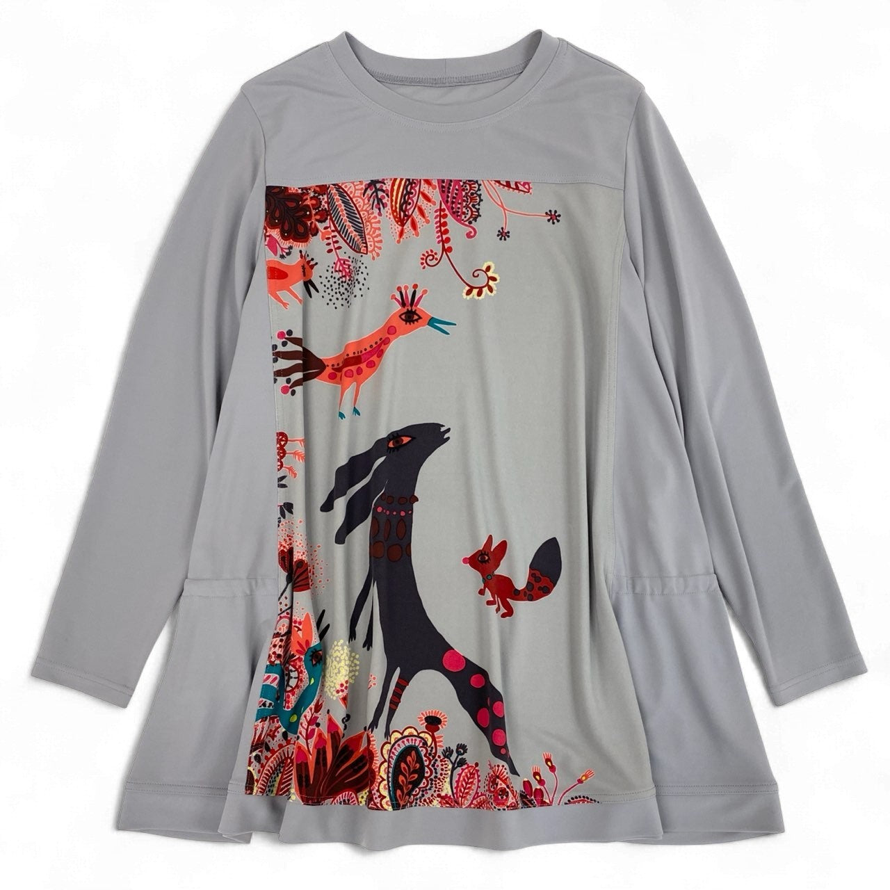 76k21 TOKUKO 1er VOL トクコプルミエヴォル チュニックワンピース サイドリボン アニマルプリント ストレッチ○ レディース 女性用 9 グレーu02t