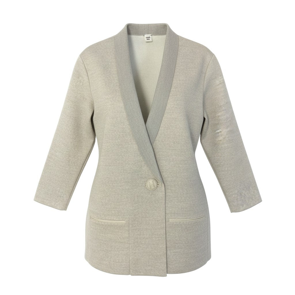 86a16 HERMES エルメス ニットジャケット ハイゲージニット Hロゴ レザーボタン レディース 女性用 サイズ40 ライトベージュ系o07t