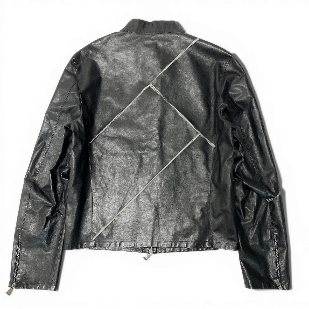 86d9 EMPORIO ARMANI エンポリオアルマーニ ラムレザー シングルライダースジャケット サイズ1 ブラック シープスキン 羊革 予備ジップ付t18r