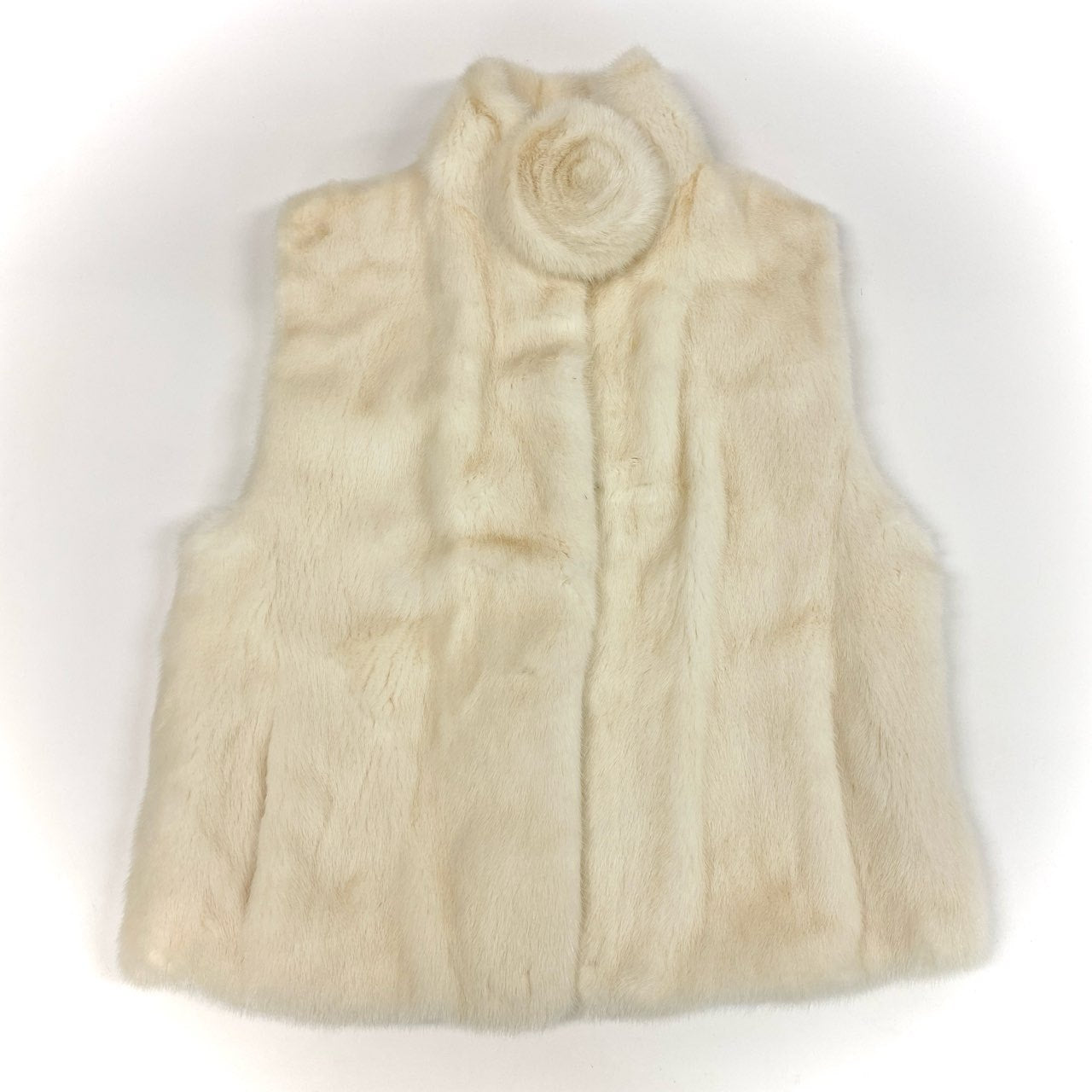 35k2《希少》 Pellicce Moda ペリーチェモーダ パールミンク  ベスト 薔薇コサージュ付き ホワイト 最高級本毛皮 PEARL MINK FUR ポケット有t18r