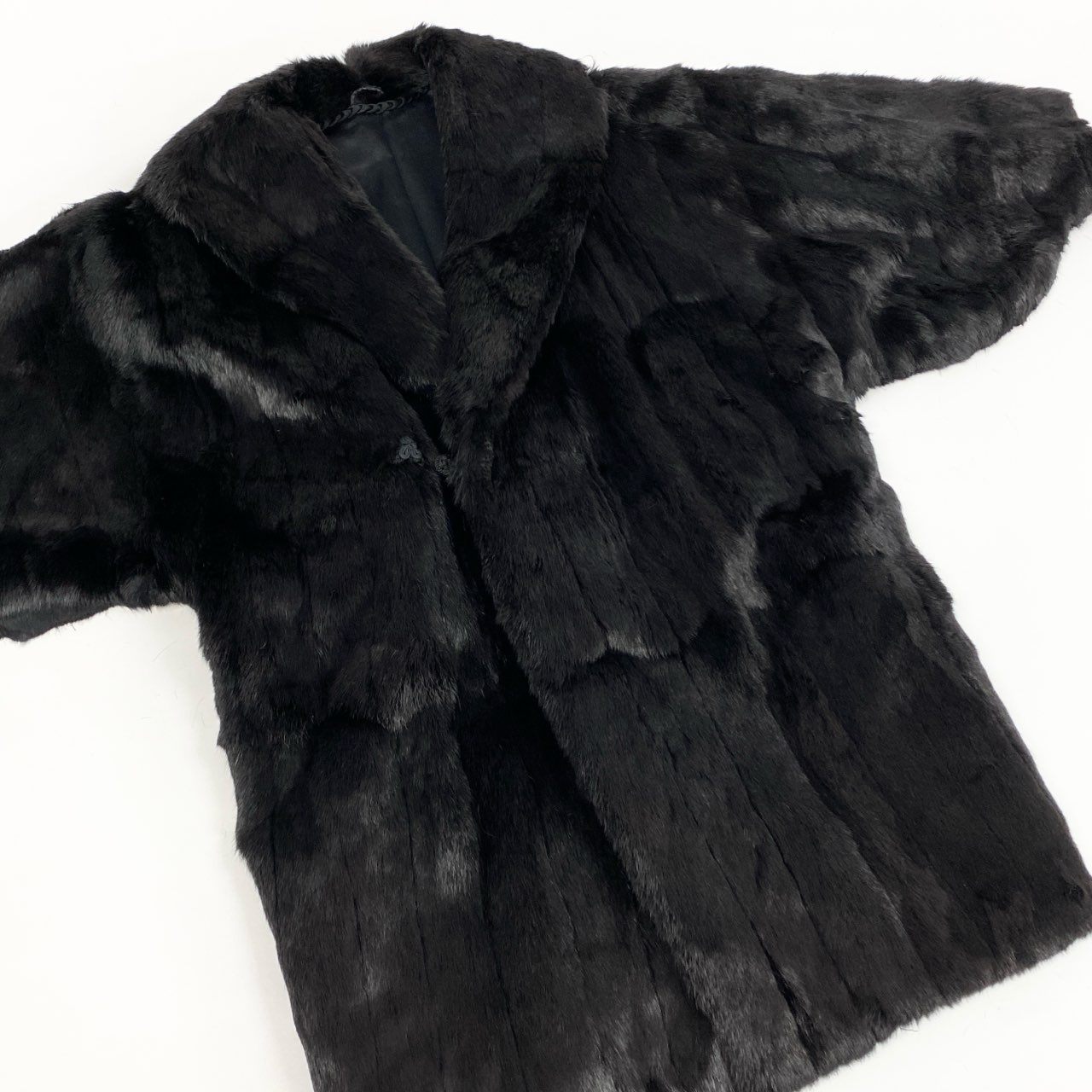 23l1《本毛皮》 ラビットファー 毛皮コート ロングコート ファーコート リアルファー レディース free ブラック系u02t