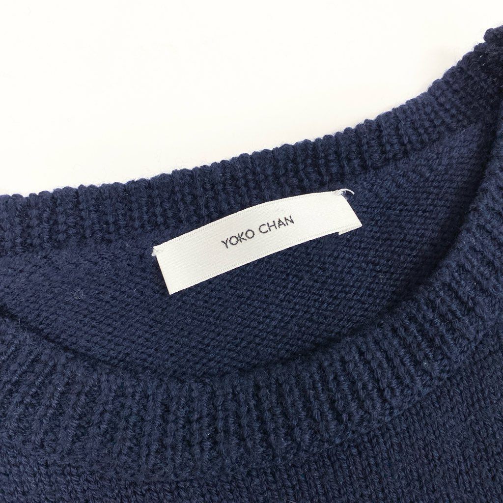 69L17 YOKO CHAN ヨーコチャン エンブロイダリープルオーバー リラックスフィット ニットセーター YCN-521-081 36サイズ ネイビー ウール100％ レディースu02t