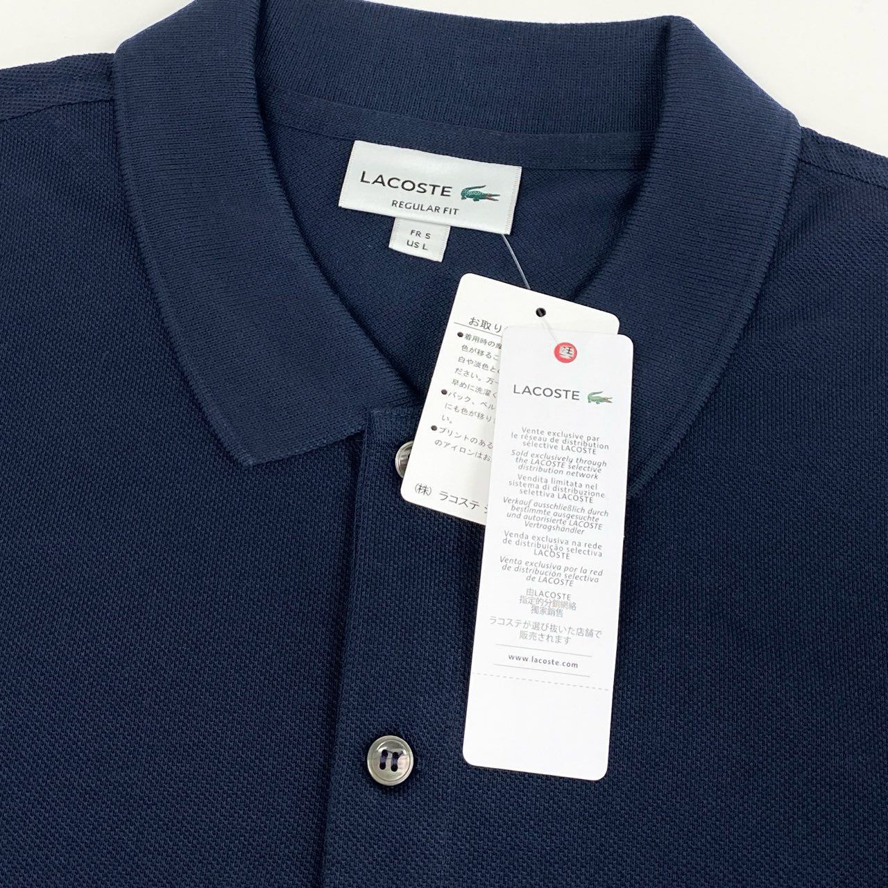18f19 《新品タグ付き》 LACOSTE ラコステ 半袖ポロシャツ トップス 鹿の子 ヤシの木 ワンポイントロゴ刺繍 サイズ5 ネイビー メンズ 紳士服