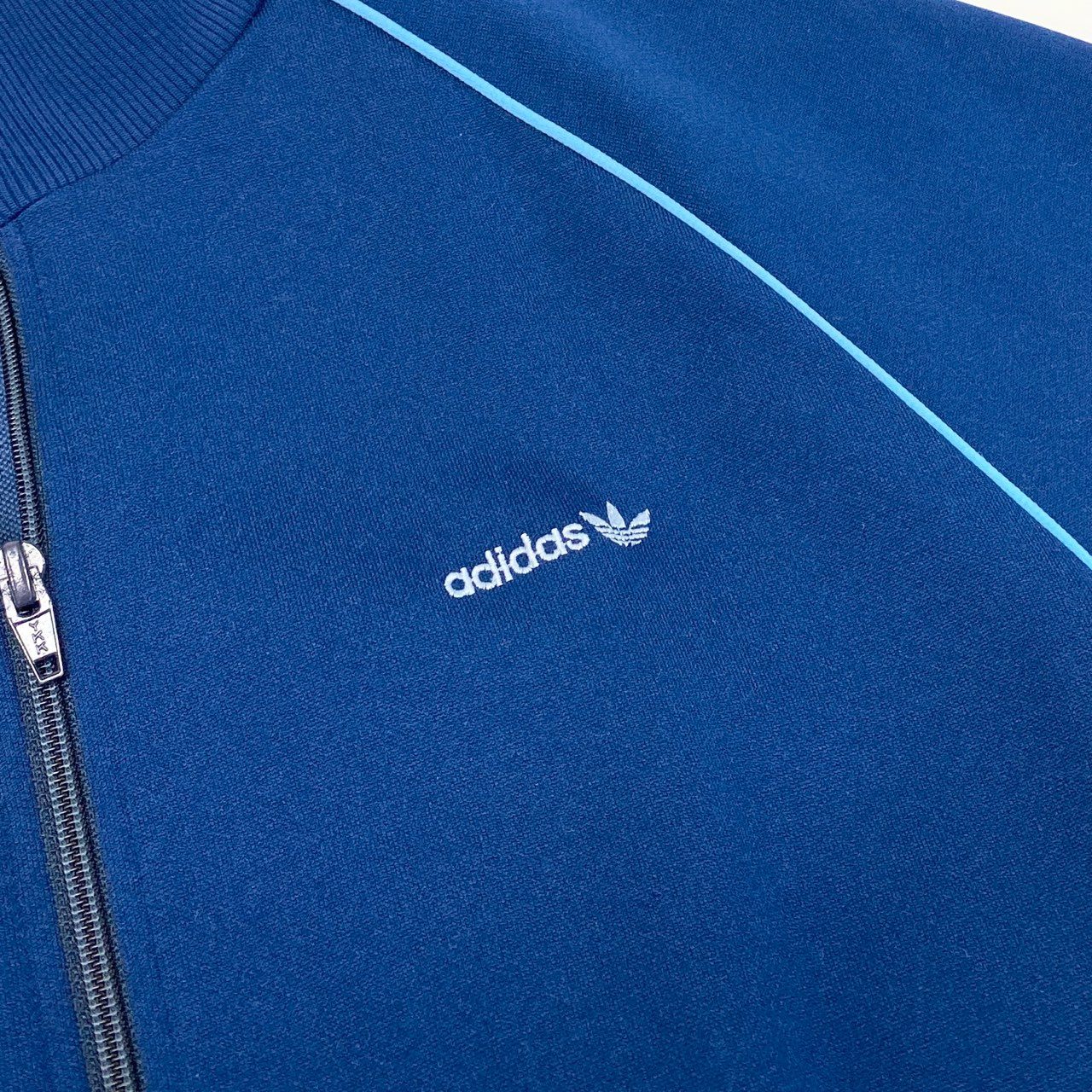 47k5 adidas アディダス 80`s vintge 西ドイツ製 トラックジャケット ブルゾン ワンポイント刺繡 ATS-80 L ブルーo07t