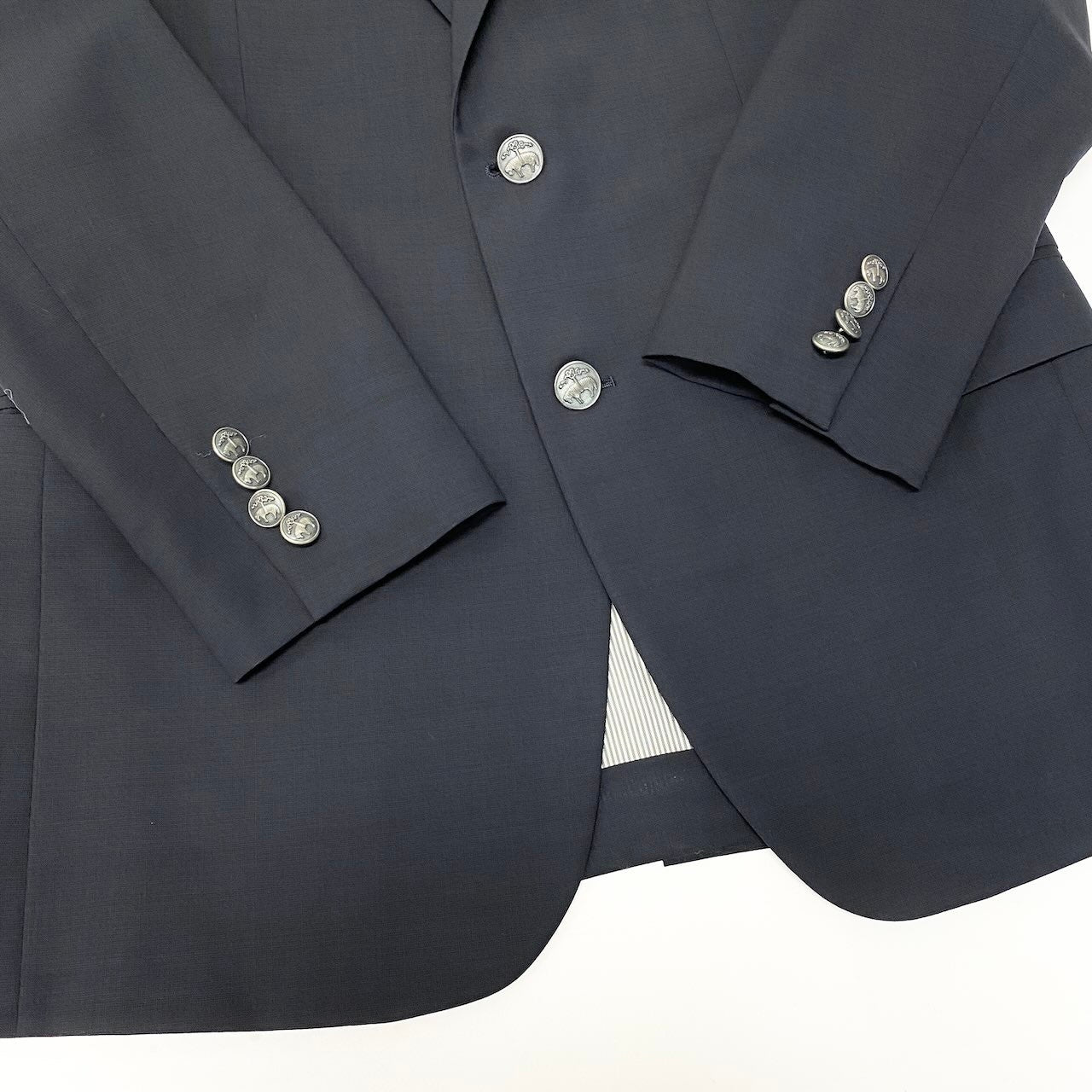 80e1 【美品】 Brooks Brothers ブルックスブラザーズ Fitzgerald テーラードジャケット 背抜き 刻印ボタン  19－10－8871 37SHT ネイビー メンズ 紳士服u02t
