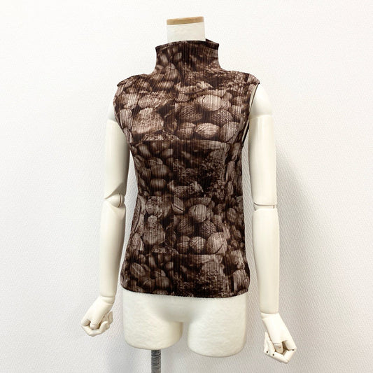 75f24 PLEATS PLEASE ISSEY MIYAKE プリーツプリーズイッセイミヤケ 日本製 ハイネックノースリーブカットソー トップス ブラウス PP63-JK691 3 ブラウン レディース