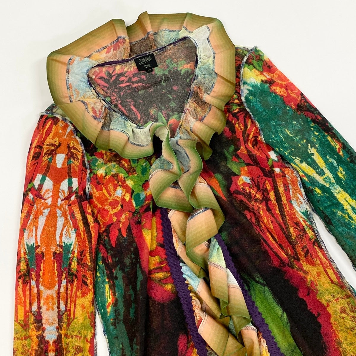 Ae14 【美品】 Jean Paul GAULTIER FEMME ジャンポールゴルチエ フェム パワーネット フリルカーディガン シアーカーディガン 総柄 サイズ40 マルチカラー レディース 女性服k02i