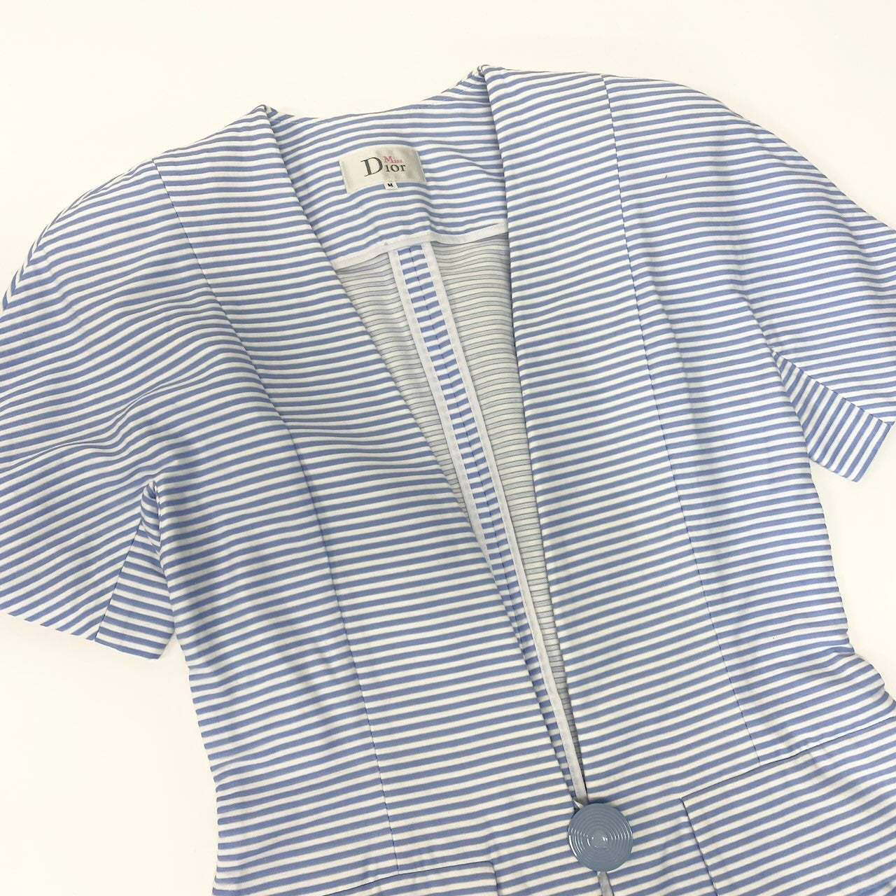 83c27 Miss Dior ミスディオール スカートセットアップ 半袖ジャケット タイトスカート ボーダー Mサイズ ブルー ホワイト コットン100％ レディース 女性用o07t