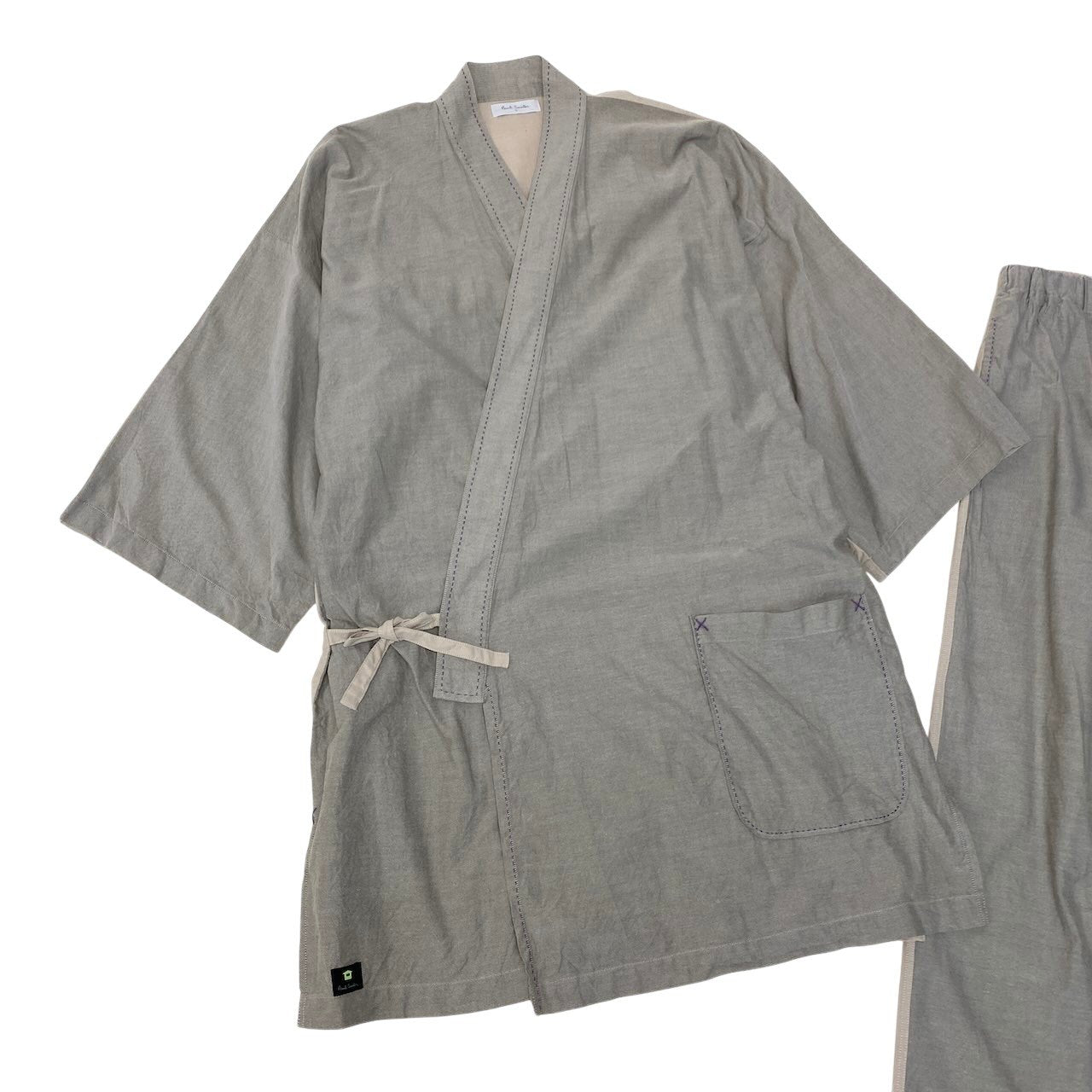 64g4 Paul Smith ポールスミス 作務衣 セットアップ  甚平  Lサイズ グレー ベージュ コットン100％ メンズ 男性用u02t