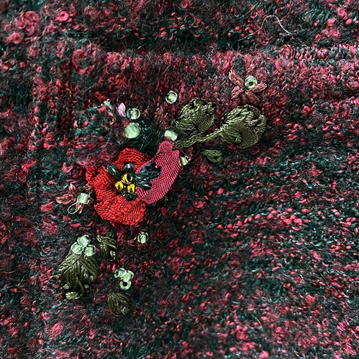 32g2 ATELIER SAGAN アトリエサガン ニットテーラードジャケット ウールジャケット 襟花刺繍 Mサイズ パープル系 レディース 女性用u02t