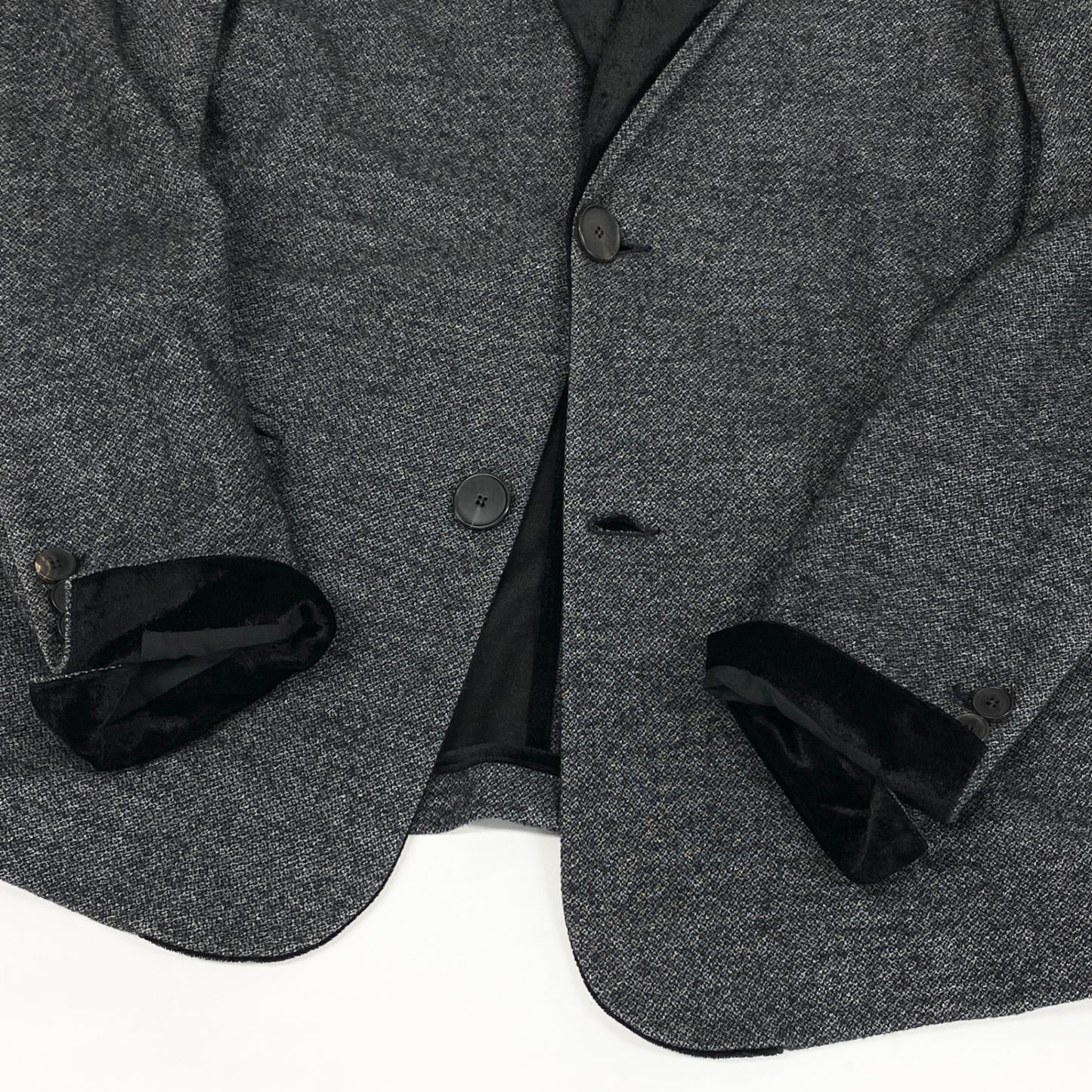 6L17 GIORGIO ARMANI ジョルジオアルマーニ テーラードジャケット ベロア切替 アウター イタリア製 46サイズ グレー ブラック メンズu02t