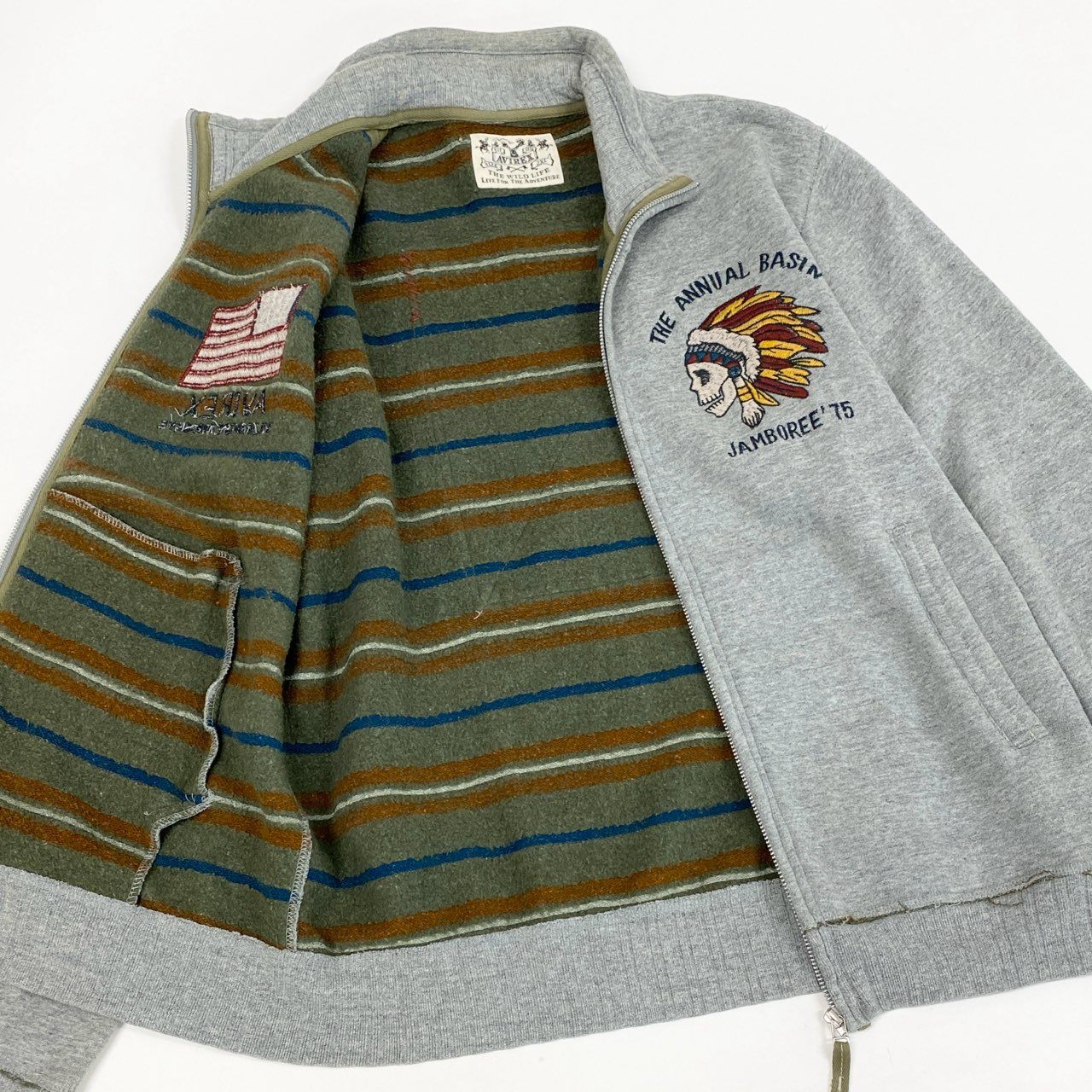 29l14 AVIREX アヴィレックス NATIVE EMB TRACK JKT 裏起毛スタンドジップアップジャケット 6113165 2XLサイズ グレー メンズo07t