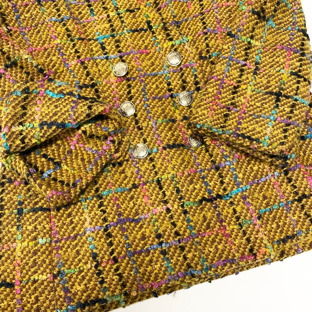 E Christian Dior クリスチャンディオール ダブルブレスト ツイードジャケット 金ボタン チェック 11サイズ マルチカラー レディース 女性用nu1