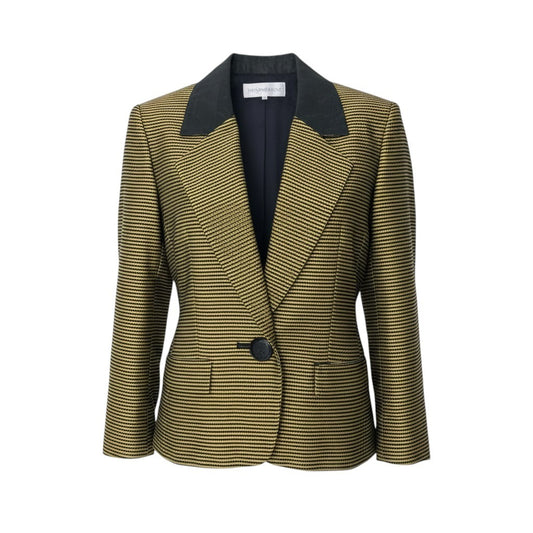 86i15 YVES SAINT LAURENT イヴサンローラン テーラードジャケット ストライプ柄 異素材切替 サイズ36 ブラック イエロー レディースo07t
