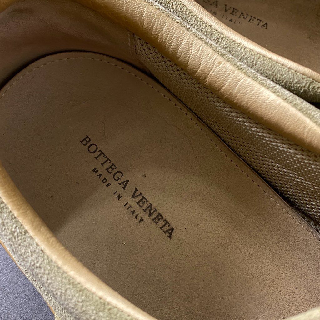 1h2 BOTTEGA VENETA ボッテガ ヴェネタ イントレチャート スリッポン スニーカー 42 カーキ レザー シューズ イタリア製 メンズ 男性用