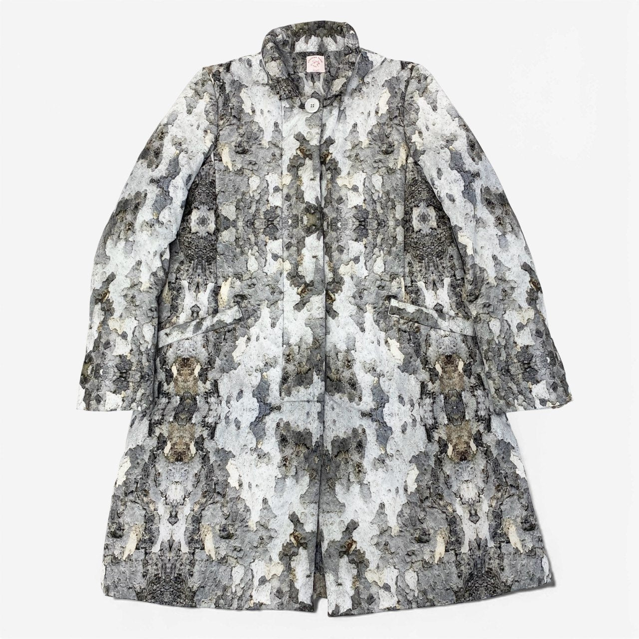 72a28 【美品】colomba leddi コロンバ レッディ 中綿ジャケットコート スタンドカラーナイロンコート 総柄 42サイズ グレー系 ナイロン100％ レディースu02t