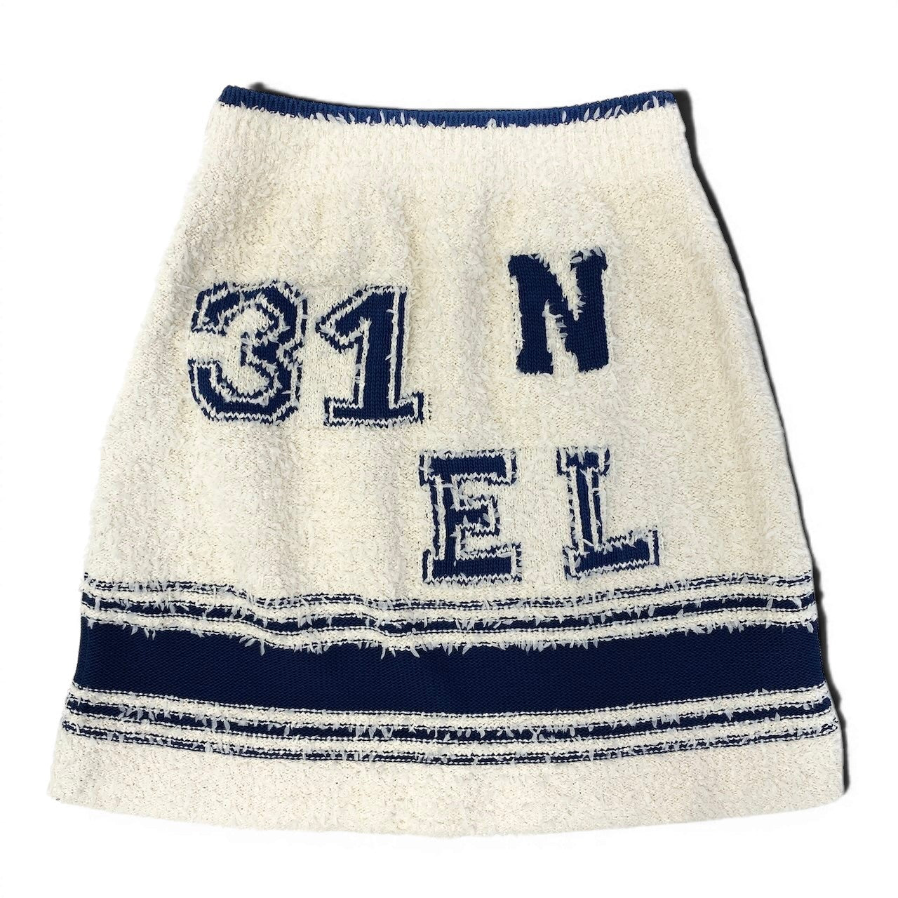 e8 【美品】CHANEL 2019 クルーズライン ミニスカート ココマーク P61005K46380 MG005 36サイズ ホワイト ブルー レディース 女性用ta1