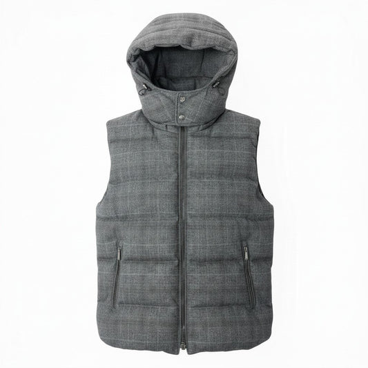 34d13 【美品】MooRER ムーレー フーディーダウンベスト ウールフランネルダウンベスト アウター 50サイズ グレー ウール100％ メンズ 男性用sn1