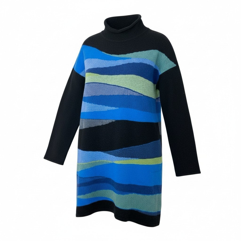 63a12 TOKUKO 1er VOL トクコプルミエヴォル チュニックワンピース ロングスリーブニット ハイネック レディース 女性用 サイズ9 マルチカラーu02t