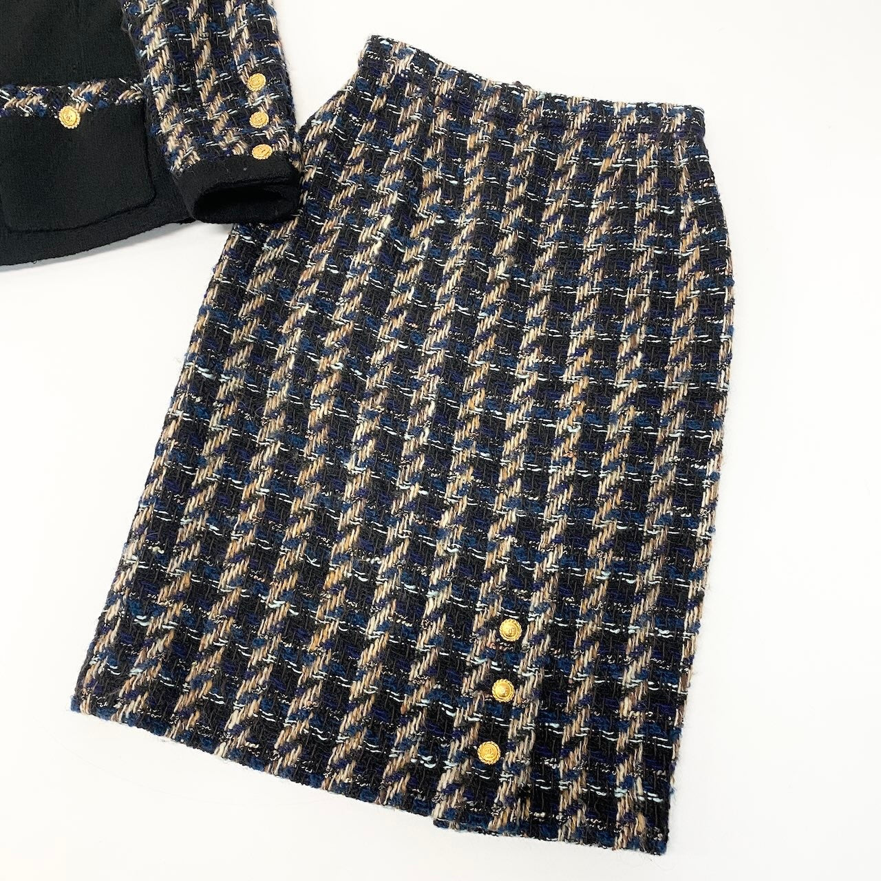 C CHANEL シャネル ヴィンテージ 90S ツイードスカートセットアップ ジャケット スカート ココマーク 金ボタン 20662 36サイズ ブラック レディース 女性用nu1